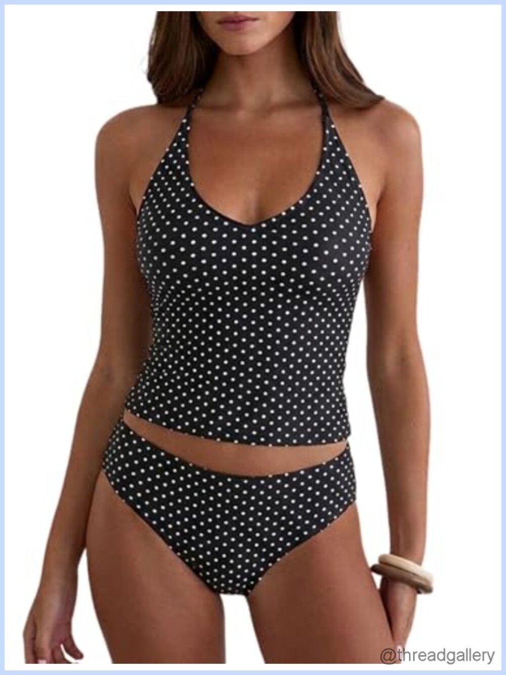 Halter Tankini Swimsuit Two Piece Tummy Control High Waist Polka Dot